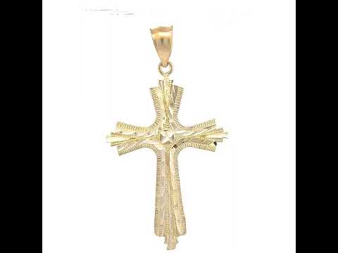 10K Yellow Gold Unisex Diamond-Cut Cross Religious Charm Pendant