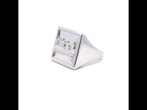 925 Sterling Silver Unisex Square Head Last Supper Religious Ring Size 9