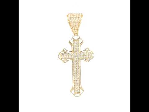 14K Yellow Gold Mens Cubic-Zirconia Cross Religious Charm Pendant