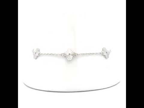925 Sterling Silver Womens Cubic-Zirconia Good Luck Clover Charm Bracelet Size 7.5 Inches