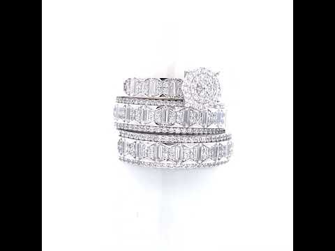 925 Sterling Silver Baguette Round Cubic-Zirconia His & Hers Trio Ring Set Size 6