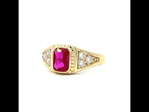 10K Yellow Gold Womens Pink White Emerald Round Cubic-Zirconia Fashion Ring