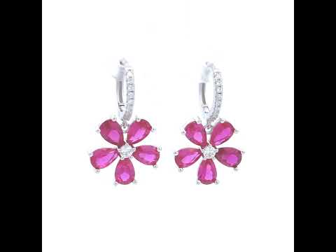 925 Sterling Silver Womens Pink White Teardrop Round Cubic-Zirconia Flower Fashion Dangle Hoop Earrings