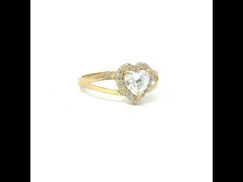 10K Yellow Gold Womens Round Heart Cubic-Zirconia Heart Birthstone Ring