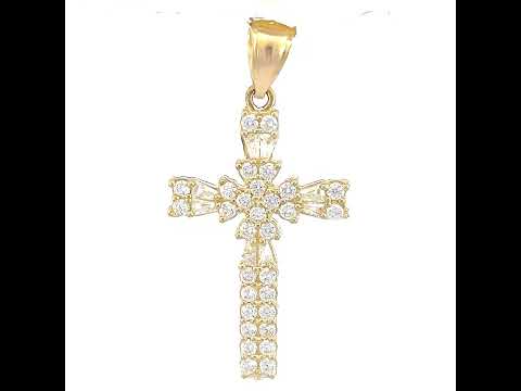 10K Yellow Gold Womens Mens Round Cubic Zirconia Cubic-Zirconia Cross Religious Charm Pendant
