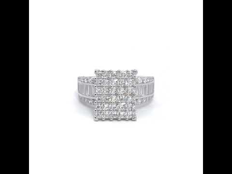 925 Sterling Silver Womens Baguette/Princess-Cut Round Cubic-Zirconia Square Head Fashion Ring