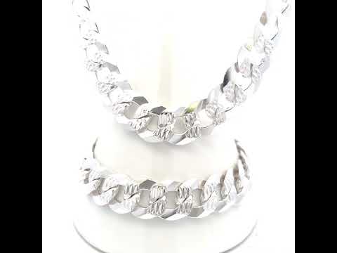 925 Silver Solid Pave Super Flat Cuban Chain Silver 10.8mm-9