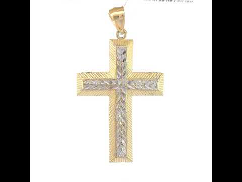 10K Two-tone Gold Mens Cross Religious Pendant