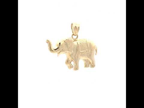 10K Yellow Gold Mens Elephant Animal Charm Pendant