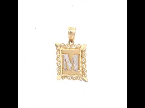 10K Two-Tone Gold Unisex Diamond-Cut Initial M Charm Pendant