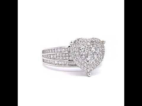925 Sterling Silver Womens Baguette Round Cubic-Zirconia Heart Ring Size 8