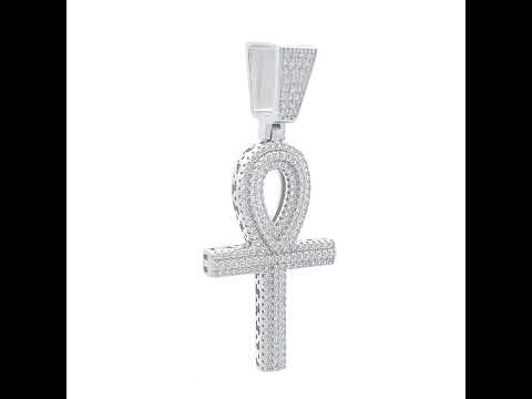 925 Sterling Silver Unisex CZ Ankh Cross Religious Charm Pendant