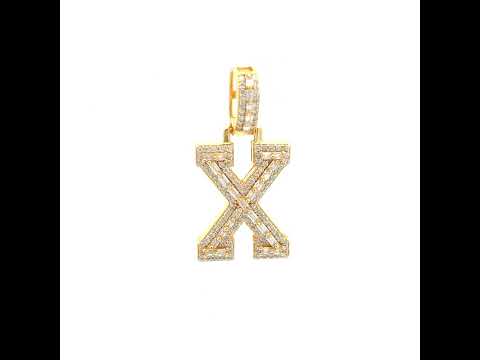 925 Sterling Silver Yellow-Tone Unisex Baguette Round 0.43ct, 0.58ct Moissanite Initial Alphabet X Charm Pendant