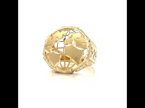10K Yellow Gold Womens World Map Globe Maps Ring
