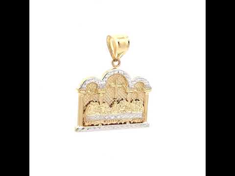 10K Gold Two-Tone Diamond-Cut Mens Last Supper Religious Charm Pendant
