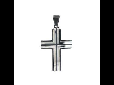 Stainless Steel Black-tone Mens Cross Religious Charm Pendant