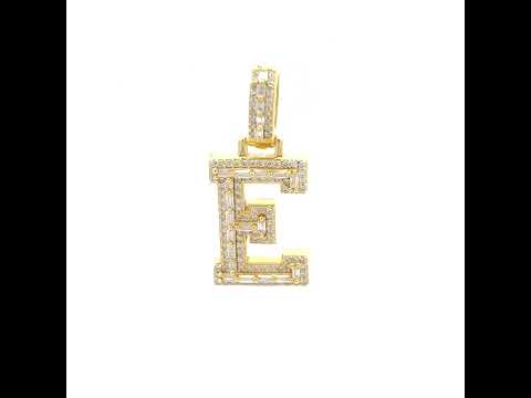 925 Sterling Silver Yellow-Tone Unisex Baguette Round 0.44ct, 0.57ct Moissanite Initial Alphabet E Charm Pendant