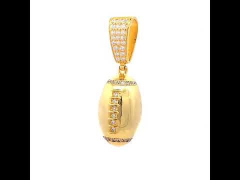 925 Sterling Silver Yellow-tone Mens Cubic-Zirconia Football Sports Pendant