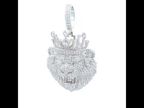 925 Sterling Silver Mens Round Marquise Cubic-Zirconia Leo/Lion Head Zodiac Sign/Wildlife Pendant