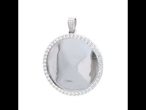 925 Sterling Silver Unisex Cubic-Zirconia Memory Circle Photo Frame Charm Pendant