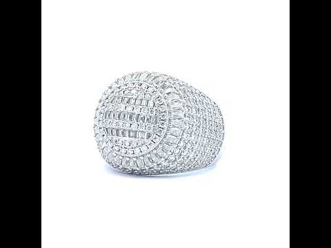 925 Sterling Silver Mens 1.65ct Baguette 2.93ct Round Moissanite Fashion Ring Size 10