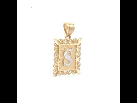 10K Two-Tone Gold Unisex Diamond-Cut Initial S Charm Pendant