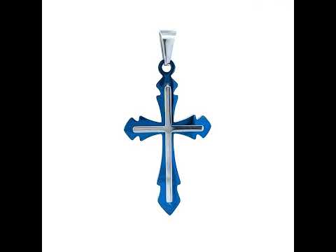 Stainless Steel Blue-tone Mens Cross Religious Charm Pendant