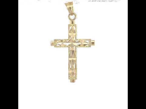 10K Yellow Gold Mens Women Textured Diamond-Cut Cross Religious Charm Pendant