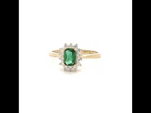 10K Yellow Gold Womens Round Baguette White Green Cubic-Zirconia Fashion Ring