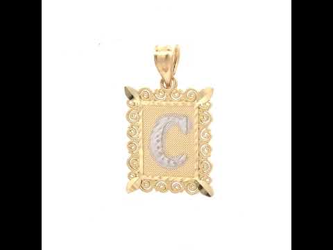10K Two-Tone Gold Unisex Diamond-Cut Initial C Charm Pendant