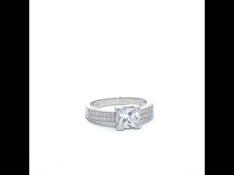 925 Sterling Silver Womens Princess-Cut Round Cubic-Zirconia Square Head Engagement Ring Size 9
