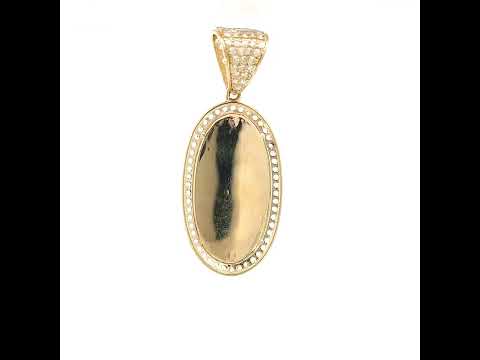 14K Two-tone Gold Mens Green/Pink White Cubic-Zirconia Oval St. Jude Religious Charm Pendant