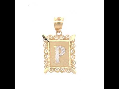 10K Two-Tone Gold Unisex Diamond-Cut Initial P Charm Pendant