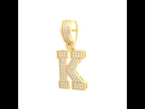 925 Sterling Silver Yellow-tone Unisex 0.58ct Moissanite Initial Alphabet K Charm Pendant