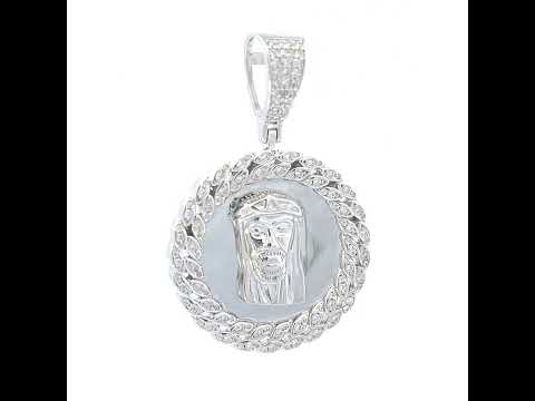 925 Sterling Silver Mens CZ Jesus Religious Charm Pendant