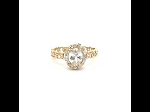 10K Yellow Gold Womens Round Oval Cubic-Zirconia Fashion Ring