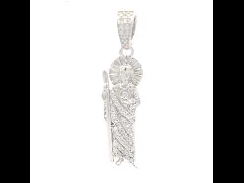 925 Sterling Silver Mens Round Baguette Cubic-Zirconia St. Jude Religious Charm Pendant