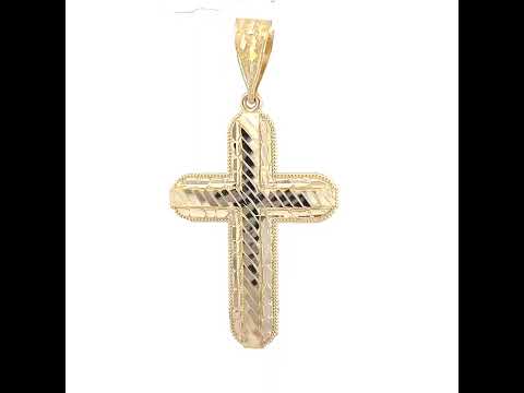 10K Yellow Gold Diamond-Cut Mens Nugget Cross Religious Charm Pendant