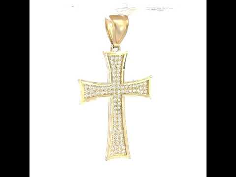 10K Yellow Gold Unisex Cubic Zirconia Diamond-Cut Cross Religious Charm Pendant