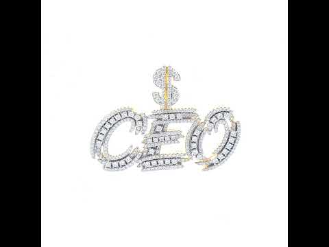 925 Sterling Silver Yellow-Tone Mens Moissanite CEO Talking Fashion Pendant