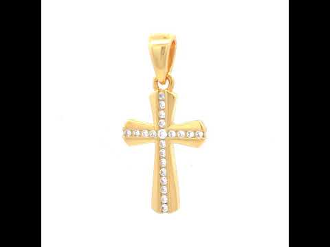 925 Sterling Silver Yellow-tone Unisex Round Cubic-Zirconia Cross Religious Charm Pendant