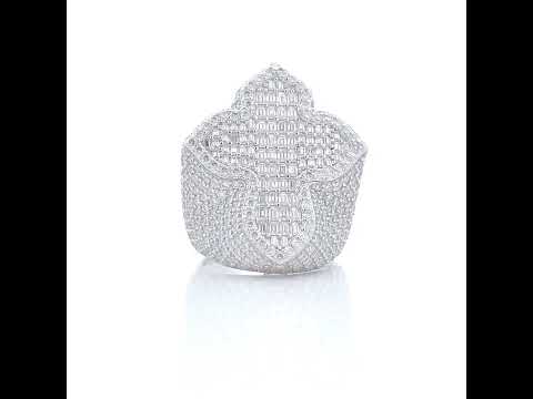925 Sterling Silver Mens 2.05ct Baguette 5.50ct Round Moissanite Cross Religious Ring Size 10