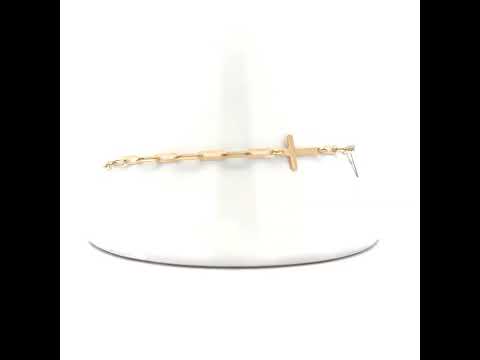 10K Yellow Gold Womens Cubic-Zirconia Cross Charms Chain Bracelet Size 7 + 1 Inches