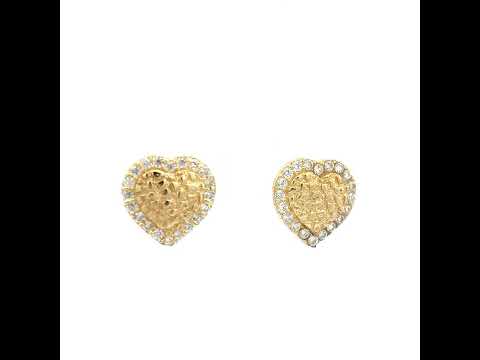 10K Yellow Gold Womens Round Cubic-Zirconia Heart Stud Earrings