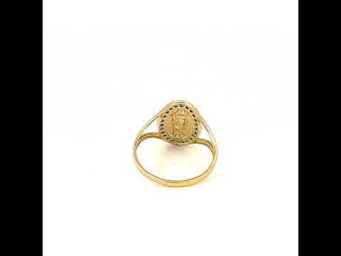 10K Yellow Gold Womens Green Cubic-Zirconia St. Jude Saints Religious Ring
