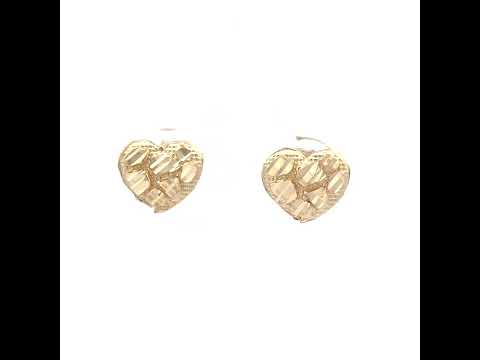 10K Yellow Gold Womens Heart Nugget Stud Earrings