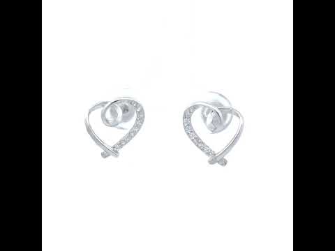 925 Sterling Silver Womens Cubic-Zirconia Knotted Heart Stud Earrings