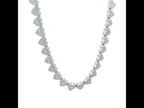 925 Sterling Silver 5.34ct Round, 4.54ct Baguette Moissanite Heart Link Necklace 8mm Size 16 Inches