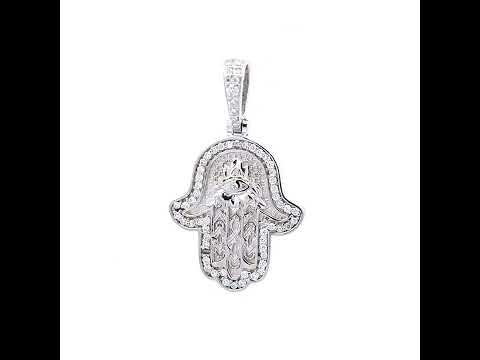 925 Sterling Silver Mens 0.37ct Moissanite Hamsa Symbol Religious Pendant