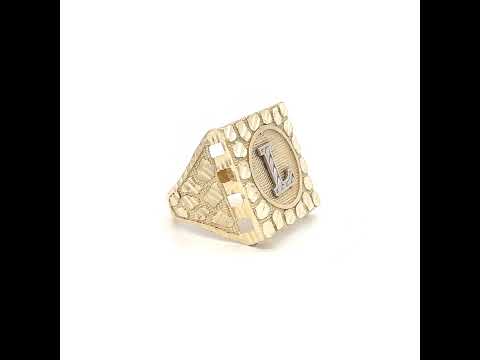 10K Two-Tone Gold Unisex Initial Alphabet L Nugget Ring